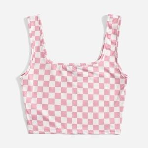 Pink and White Checkered Crop Tank Top